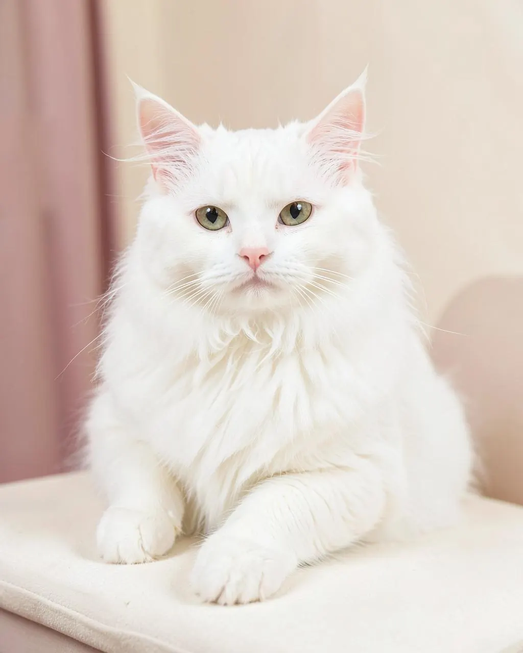 Gato branco após os cuidados de estética animal
