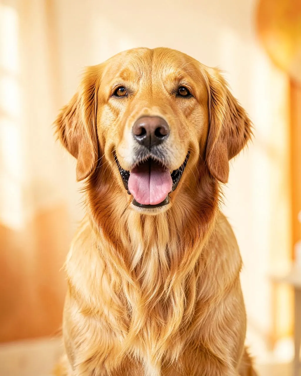 Golden retriever com pelagem limpa e escovada